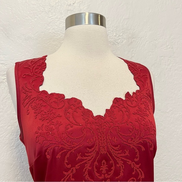 Vintage 90s Y2K Dress Sheath Red Satin Beaded Goth Gothic Retro CDC 6 - Picture 4 of 16